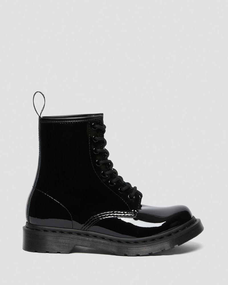 Women's Dr Martens 1460 Mono Patent Leather Lace Up Boots Black | AU 170NWY